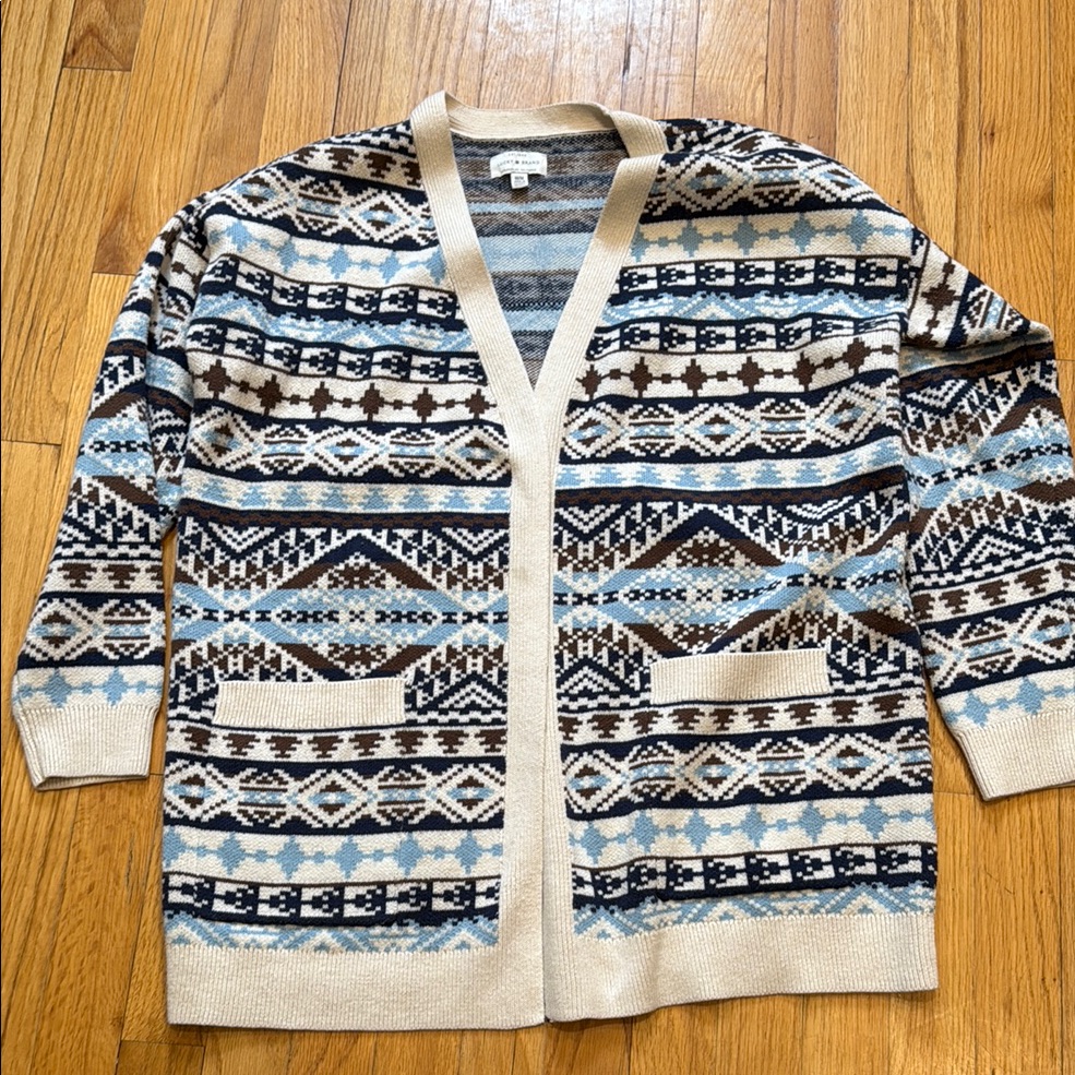 Lucky Brand Blue And Black Fair Isle Cardigan Sweater